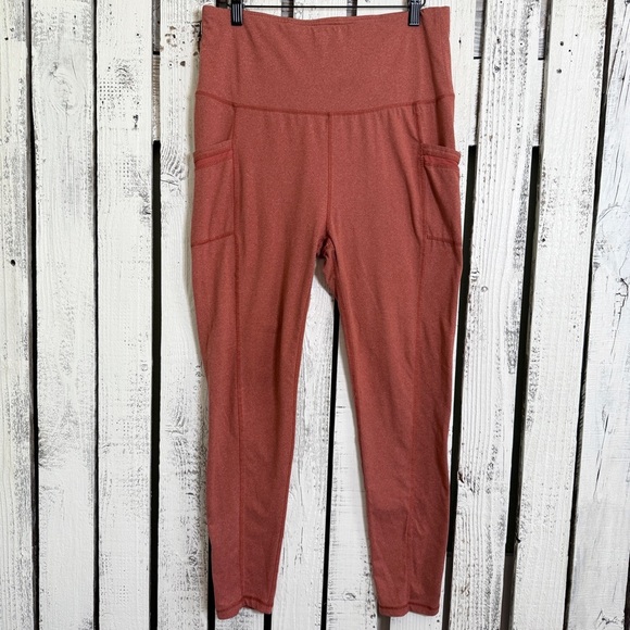Ebb & Flow Athletic Leggings Women’s Size Large Heather Red Rust Pockets Ankle - Picture 1 of 9